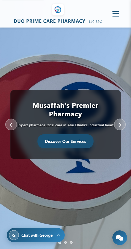Duo Prime Care Pharmacy website on mobile