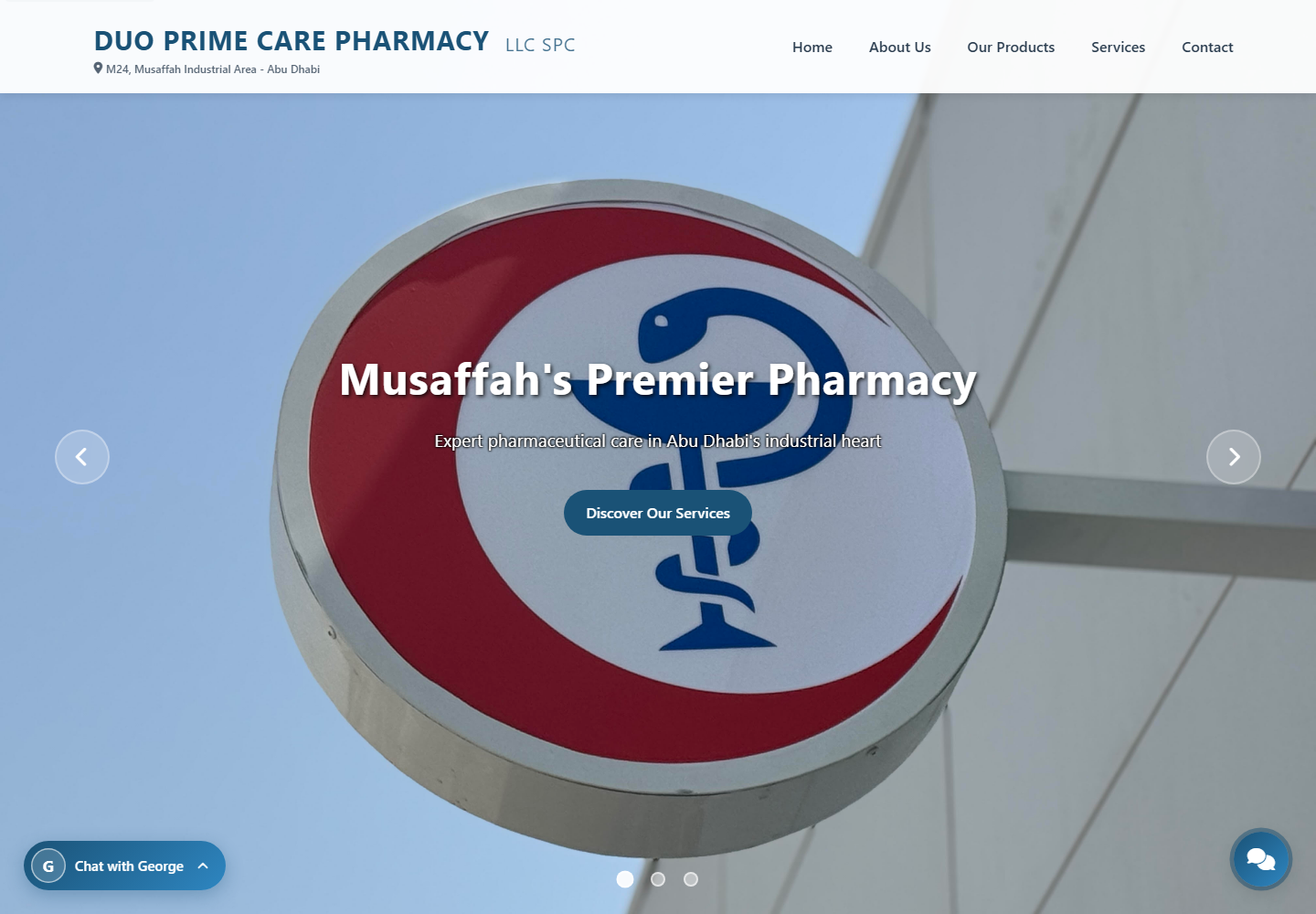 Duo Prime Care Pharmacy website on desktop