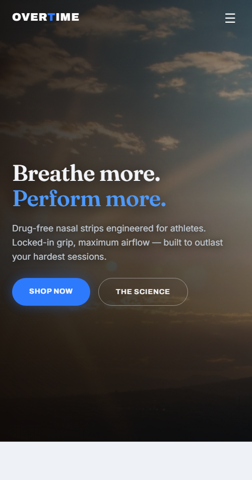 Overtime nasal strips website on mobile