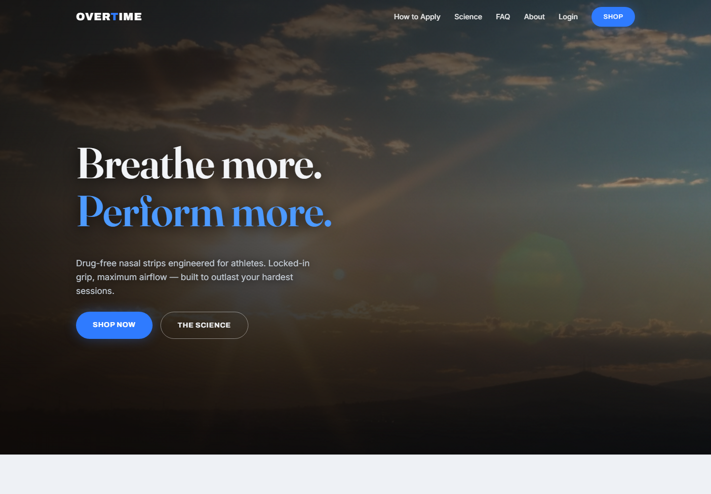 Overtime nasal strips website on desktop